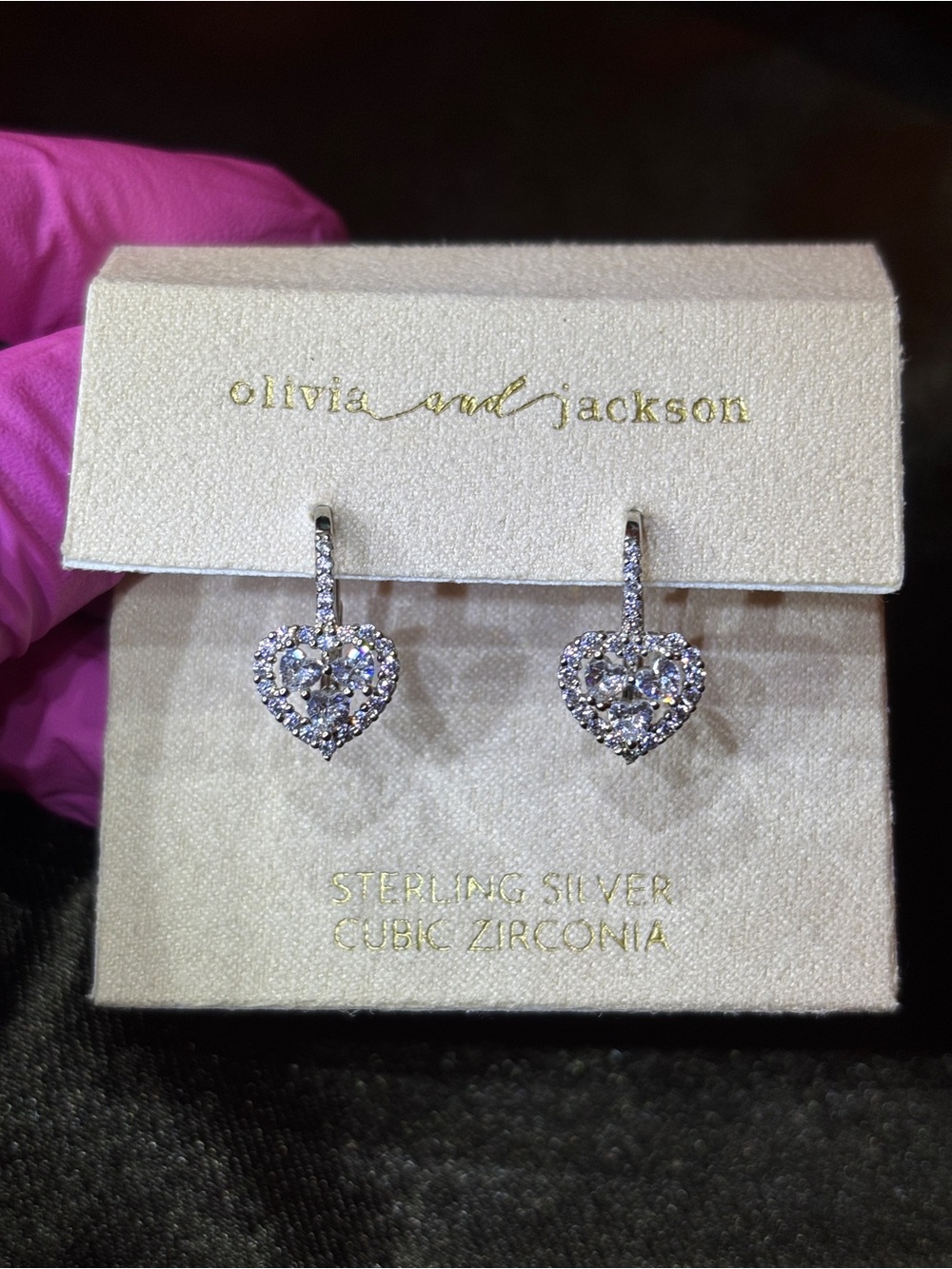 Olivia and Jackson .925 Sterling Silver AAA CZ Heart Halo Cluster Hoop Earrings